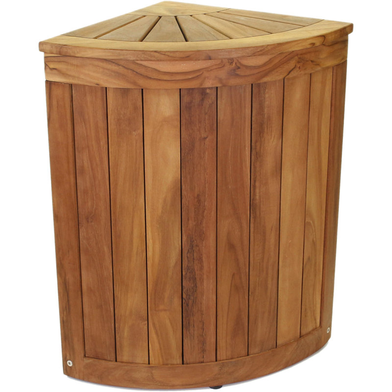 Millwood Pines Milliron Corner Teak Laundry Hamper Wayfair